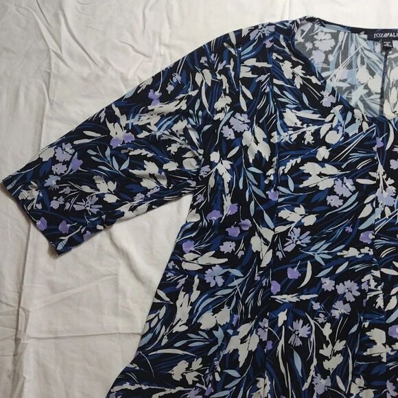 Roz & Ali Black Purple Blue Floral Quarter Sleeve Peplum Blouse Plussize 1X - Picture 3 of 12